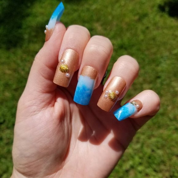 Beach Press On Nails - Ocean Nails New Hand Painted - Picture 3 of 5